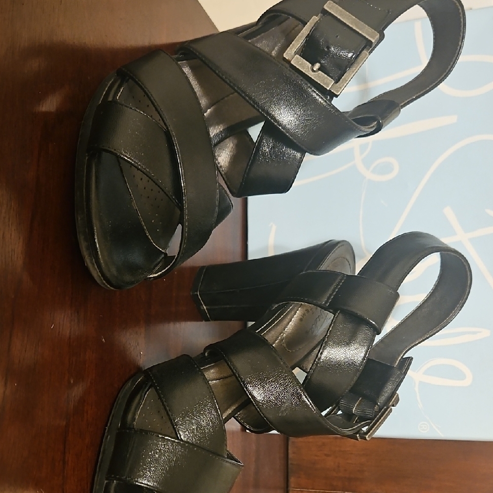 Life Stride Black Heels with Adjustable Straps